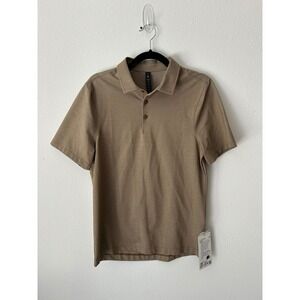 Lululemon Evolution Polo Oxford Tan Brown Short Sleeve Slim Fit Shirt Size Small